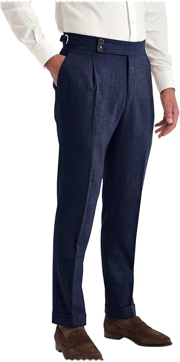 Men's Linen Dress Pants High-Waisted Pleated Beach Trousers with Pockets