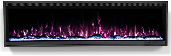40" Electric Fireplace, Ultra-Narrow Bezel Recessed & Wall Mounted Fireplace Heater, Adjustable Color Flame, Linear Fireplace, Timer, Touch Screen, Remote Control, Log & Crystal, 750/1500W