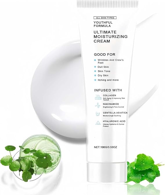 Youthful Formula Ultimate Moisturizing Cream, Centella Soothing Cream, Deep Korean Moisturizer for Dry Skin, Hydrating & Repairing Moisturiser Cream for Wrinkles, Fine Lines, Dark Spots, Redness 100ml