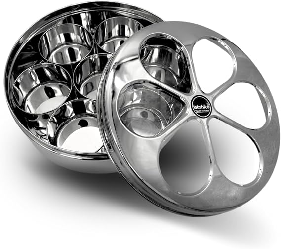 C&S Homestore Lakshita Masala Dabba Stainless Steel Spice Box with 7 Removable Bowls and Transparent Lid – Indian Masala Container for Kitchen Spice Storage – (18.5cm to 22.5cm) (18.5CM Diameter)