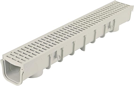 NDS 5 Pro Series Deep Profile Channel Drain Kit With HDPE Plastic Grates and End Caps, Trench & Channel Drainage For Driveway, Patio, Pool Deck, Courtyard, 5.5 x 39.4, Gray