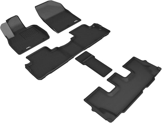 3D MAXpider コンプリートセット ブラック カスタムフィット 全天候型 フロアマット 2020-2023 ヒュンダイ パリセード 7シートモデル - Kaguラバーシリーズ