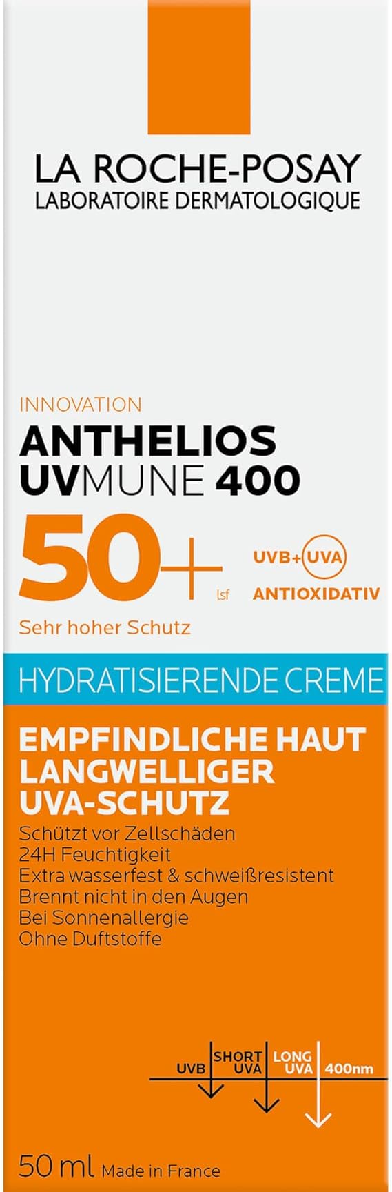 La Roche Posay Anthelios UVMune SPF 50+ Nemlendirici Güneş Kremi 50 ml | Kuru ve Hassas Ciltler İçin Yüz Güneş Koruyucu. Ultra Uzun UVA Koruması, Kokusuz, Su Teri Kuma Dayanıklı, Yağsız