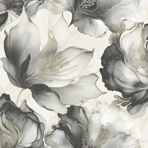 Muriva Elysian Floral Flowers Petal Pastel Abstract Metallic Wallpaper Feature Wall 10m Roll (Black and Gold 212502)