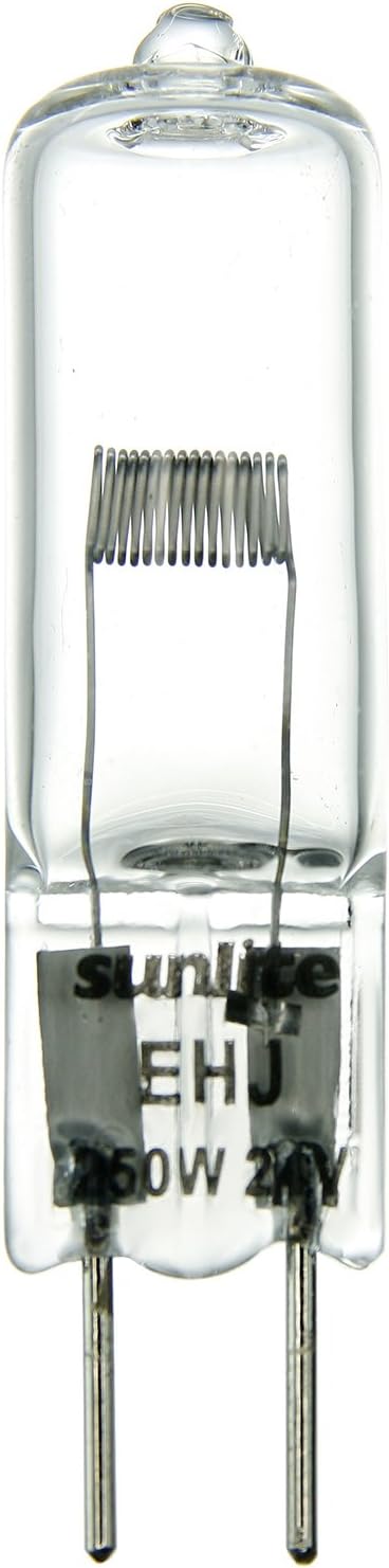Sunlite T4 EHJ Clear Bi-Pin Light Bulb, 250W, 24V, C-6F Filament, 10.42A, 8000 Lumens, G6.35 Base, 99 CRI, 3400K Neutral White, Ideal for Closet Lighting and Stage & Studio Lighting, 1 Pack