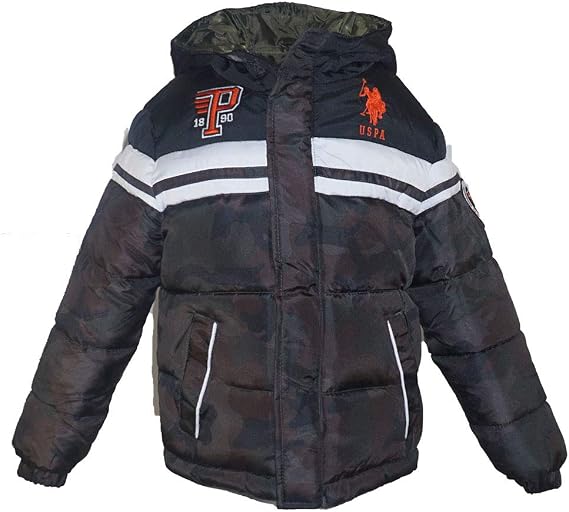 U.S. Polo Assn. Boys' Reversible Bubble Jacket with Rib Knit Cuffs (2T, Olive/Camo/Black)