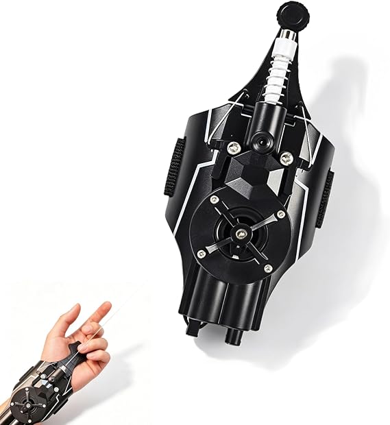 Web Shooter Toy Electric Reel-in Launcher with 8ft Range (2, Black) | rechargeable wrist launcher; 8ft range; retractable string; includes glove; for superhero fans