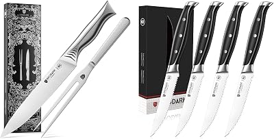 BRODARK Carving Knife Set  Steak Knives Set of 4 Shark Series  Steel-King Series