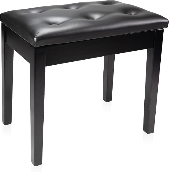 RockJam RJKBB500 Wooden Piano Bench with Storage, Padded Seat | Wooden piano bench with under-seat storage, thick padded faux leather seat and 300 lb capacity