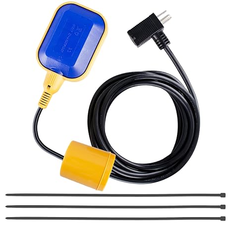 Float Switch with 10ft Cable and Adjustable Counterweight- Ideal for Sump Pumps, Water Tanks, Sewage Pools, and More - 16 Amp Maximum Pump Run Current, IP68 Waterproof