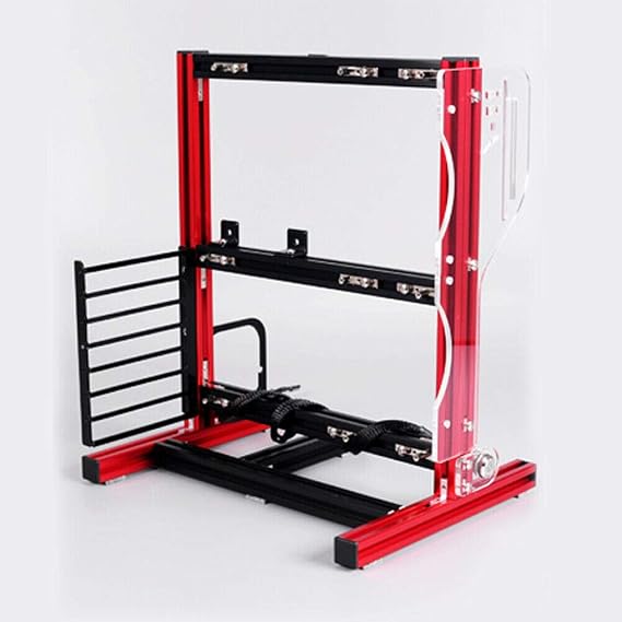 PC Motherboard Case Frame,DIY Self-Assembly Open Bare Metal Air Water Cooling Fan Stand Chassic Test Bench Vertical Rack for ITX (17 x 17cm) ATX MATX Computer Board Overclocking Heat Dissipation (Red)