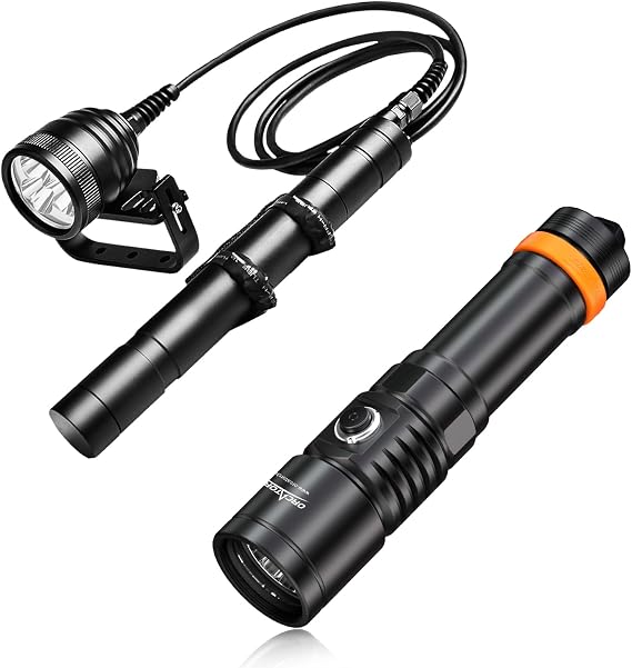 ORCATORCH D710 & Odepro WD70 Dive Lights Combo - 3000 Lumen, Ultra-Bright Underwater Flashlight for Scuba Diving, IP68 Waterproof Submersible Torch