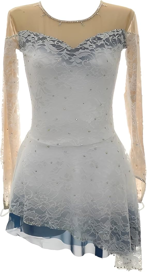 Teen Girls's Long Sleeve Figure Skating Dress for Performance, Women's High Elasticity Ice Skating Dress, Customizable