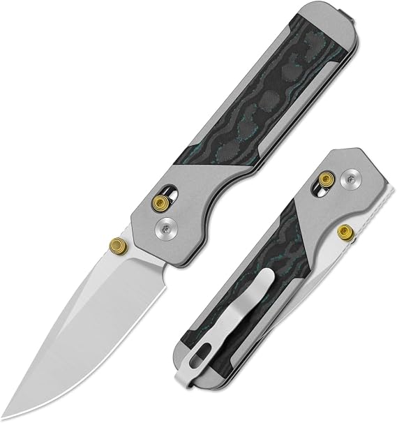 Kizer Militaw 315 KwikSwap Knife, 3.1" Elmax with Satin, Ki3634.31CDA2 | Elmax Blade With Satin Finish, Aluminum & Shipwreck CamoCarbon Handle, Thumb Stud and Clutch Lock