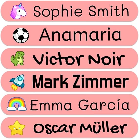50 Personalized Name Stickers for Children. Adhesive Labels for School, Kindergarten, Books, Toys, and Tupperware. Waterproof Labels Measuring 2.3 x 0.4 in
