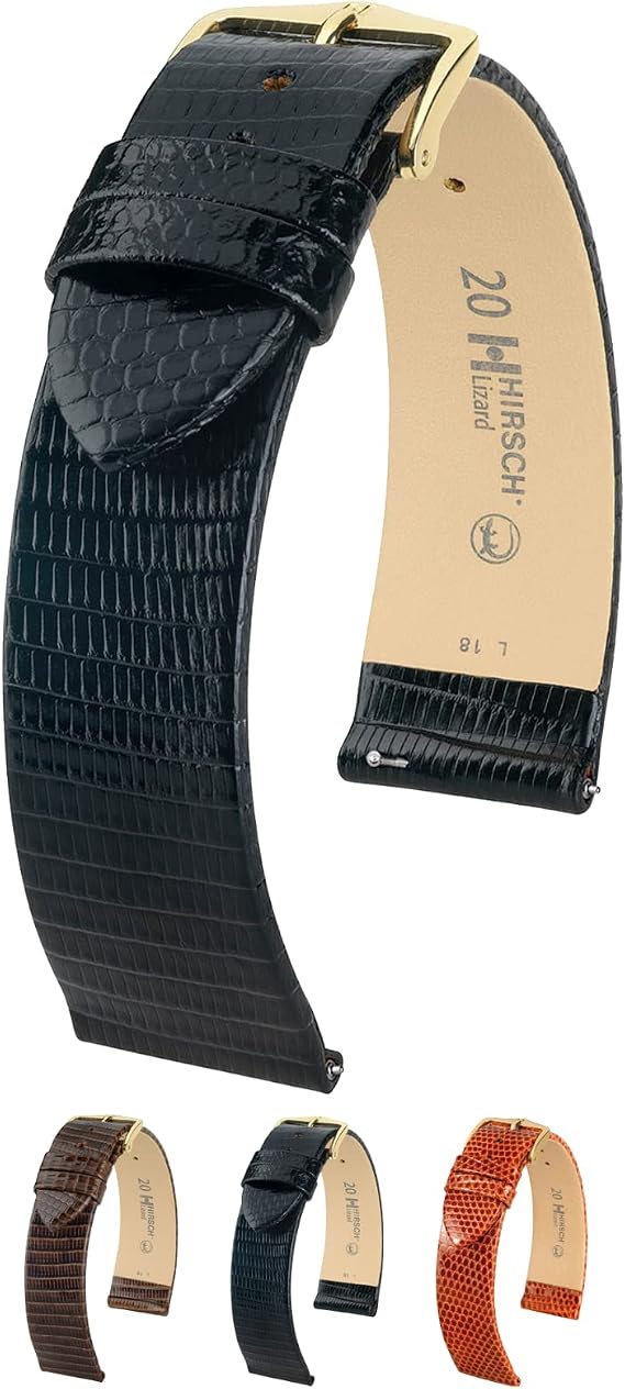Authentic Lizard Leather Watch Band - Dense Scales, Hand Buffed - 12-18mm, 19mm, 20mm - Choose Size & Color - Quick Release Watch Strap | HIRSCH "Lizard"