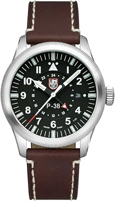 Luminox P-38 Lightning XA.9521 Mens Watch 42mm - Pilot Watch in BrownBlack Date Function Second Time Zone 100m Water Resistant Sapphire Glass