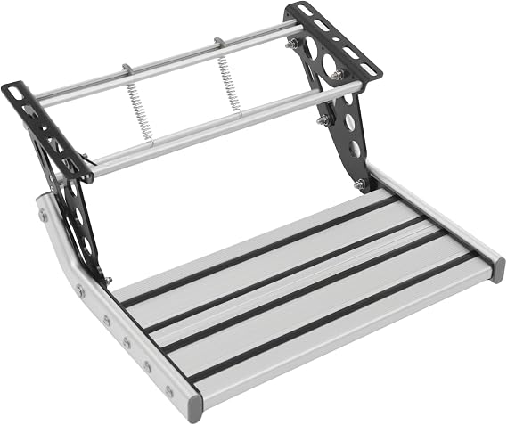 RV Steps, 330.69Lbs Load Capacity Thickened Aluminum Alloy RV Camper Step Folding Manual Retractable RV Entry Stair Replacement w/LED Light for Motorhomes Campers & Caravans