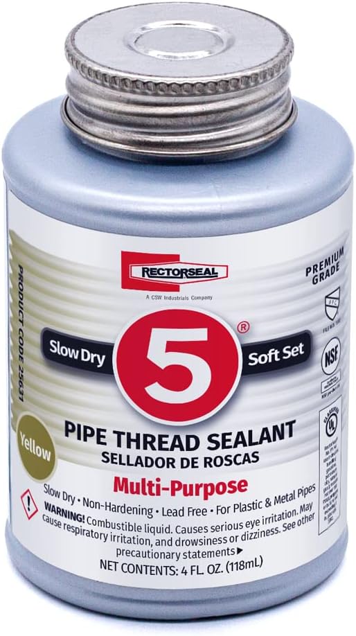 RectorSeal No. 5 25631 Pipe Thread Sealant, Lubricates & Protects Threads, Soft Setting, Slow Drying, Permits Easy Breakout, Lead Free & Contains No Other Metals, 4 oz
