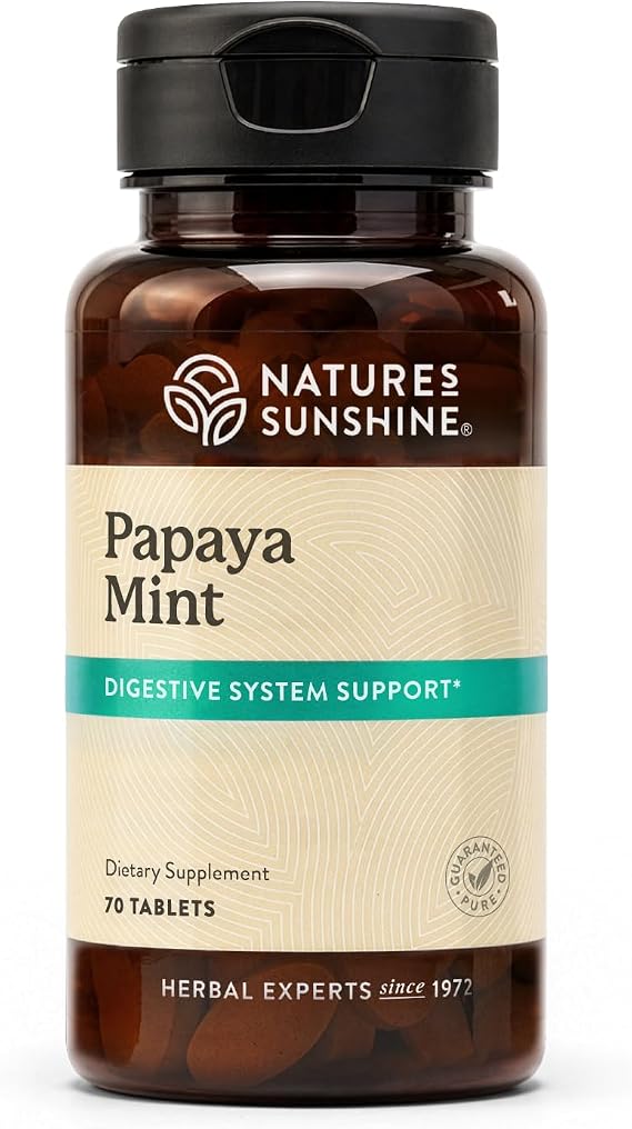 Nature's Sunshine Papaya Mint Chewable Tablets | Digestive Enzyme Supplement with Papain & Peppermint | Supports Digestion & Fresh Breath | 70 Ct