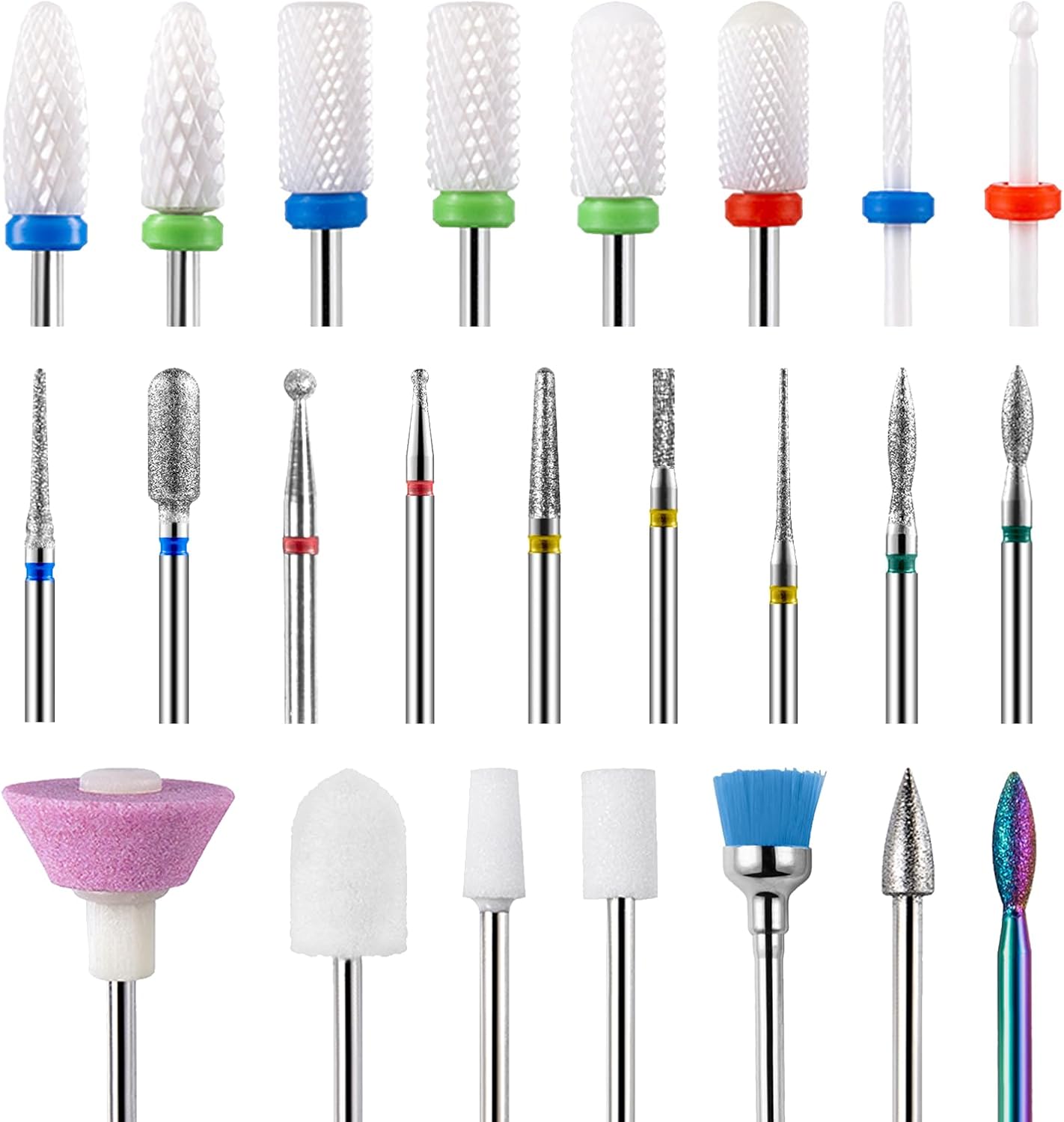 Nail Drill Bits, 24pcs Electric Nail Files Drill Bits Set, 3/32 Inch Drill Bits for Acrylic Nails, Cuticle Polishing Bits for Gel Nails, Nail Art Tool Kit for Home Nail Salon
