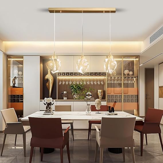 Chandelier Modern Crystal Pendant Lights Round gold Hanging 3-Light Ceiling Lamp with Adjustable Cord Raindrop Dimmable Chandeliers for Dining Room Kitchen Island Staircase Foyer Farmhouse