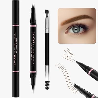 Eyebrow Pencil, 2-in-1 Waterproof Eyebrow Pen with 4 Tip Brow Pen and Ultra-Precise Brow Pencil, with Dual-ended Eyebrow Brush, Eyebrow Makeup for Natural Looking Eyebrows - Soft Brown