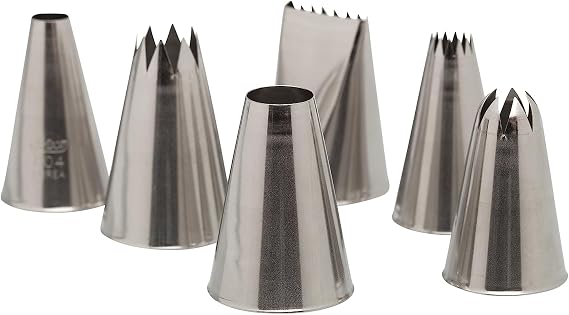 Ateco - 6 Piece Decorating Tube Set, Includes Stainless Steel Tips: 804, 808, 827, 864, 846, 898