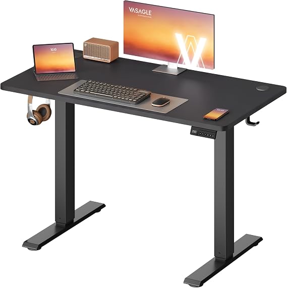 VASAGLE Electric Standing Desk, Height Adjustable Desk, Sedentary Reminder, 4 Memory Heights, for Home Office, 100 x 60 cm, Black LSD310BZ01