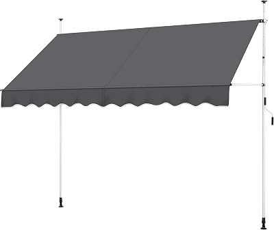 Yaheetech Manual Retractable Awning, 118118 Outdoor Sunshade Shelter Angle & Height Adjustable NO Drilling Patio Door Window Awnings, Canopy with UV Protection for Backyard, Dark Gray