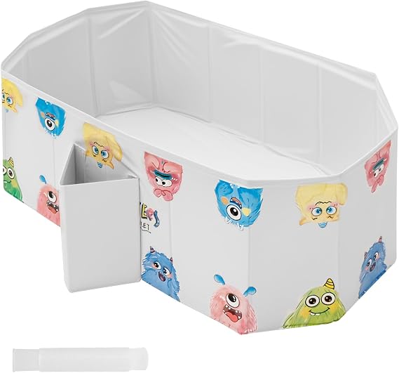 Foldable Bathtub for Children,45x78x30cm Bath Tub,Portable Toddler Bath Basin with Drain Plug, Multifunctional Cat and Dog Pet Wash Shower Basin with Sea Balls for Indoor Outdoor(Little Monster Style)