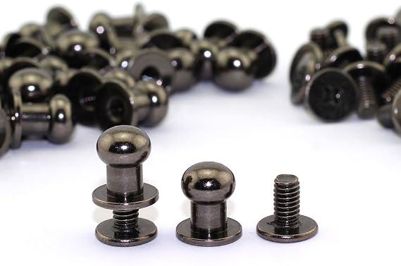 LQ Industrial 30 Pack Black Round Head Button Stud Slotted Screws 8x10x10mm Chicago Screws Nail Rivet for DIY Leather Craft