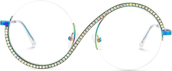 Zeelool Round Glasses Frames for Women Fashion Semi-rimless Diamond Eyeglasses Half Frame Glasses Elphaba Cosplay JGM256492-04