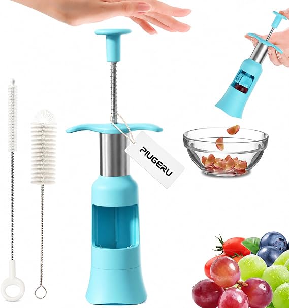 Grape Cutter Slicer Grape Slicer with 2 Straw Brushes Cuts Grape & Tomato & Blueberry into 4 Pieces Fruit Cutter with 2 Types of Slicing for