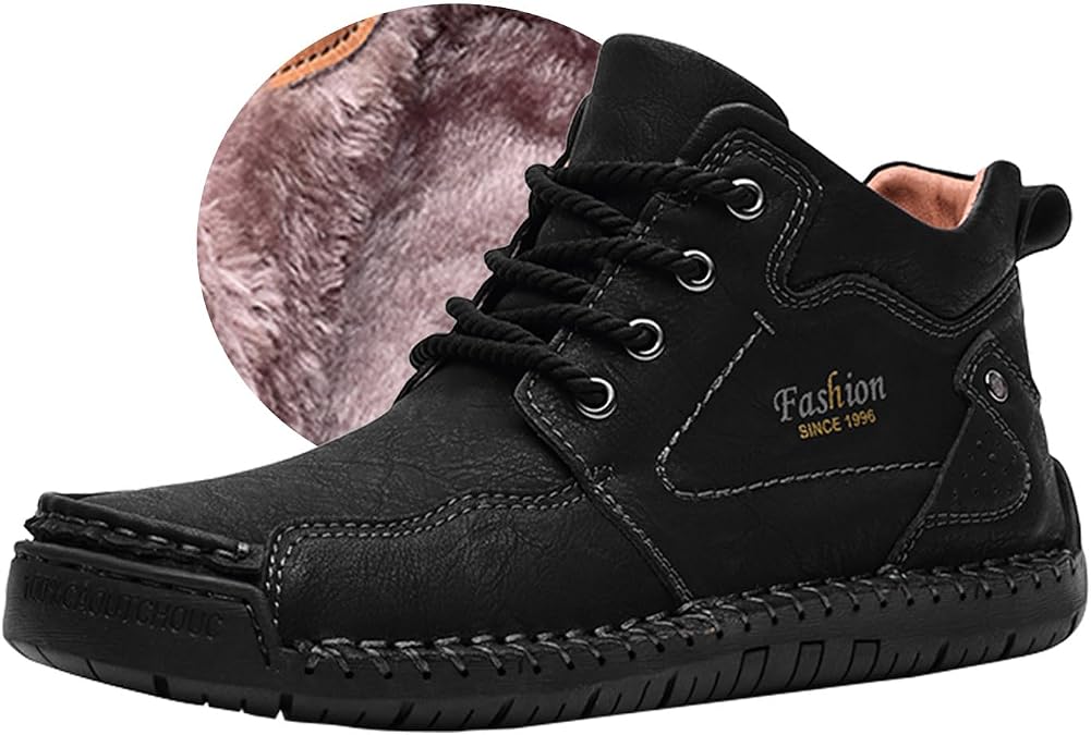 Unisex Hiking Leather Boots Non-Slip Breathable Chukka with Fur Lining