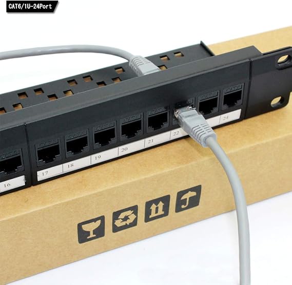 Network Patch Panel, 24 Port 1U Rack Mountable CAT6 Patch Panel Pro RJ45 110 Network Mini Patch Pane, Easy to Install, Cable Distinction, No Rust and Durable(RJ45 Straight)