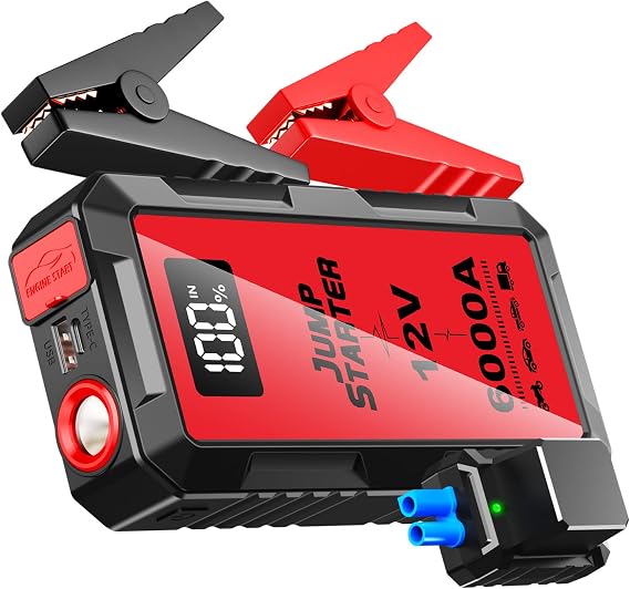 Car Jump Starter, 88.8wh Jump Starter Battery Pack 6000A All Gas,up to 10.0L Diesel Engine 12V Jumper Cables Portable Lithium Jump Box, USB Output and LED Light