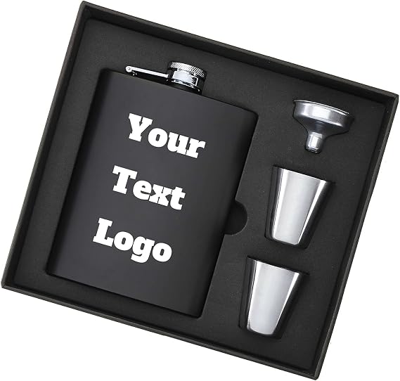 Personalized Custom Flask Gift Set for Liquor and Funnel | Engraved Any Text/Logo | 8 Oz Stainless Steel Pocket Hip Flask for Shot Drinking of Alcohol, Whiskey/Vodka | 2024First Christmas Gift for Dad