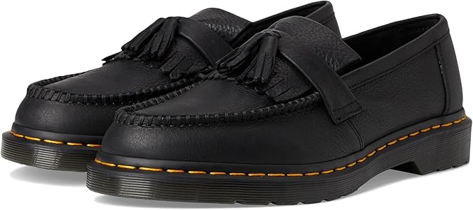 Dr. Martens, Unisex, Adrian Yellow Stitch Leather Loafers, Black, Mens 9, Womens 10, Medium