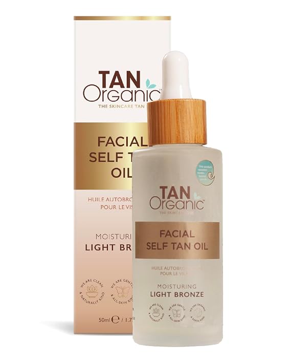 TanOrganic Face Self Tanning Oil 50ml | Organic Natural Fake Tan for Face | Vegan Facial Tan Oil for Hydrated Glow | Bronzing Drops