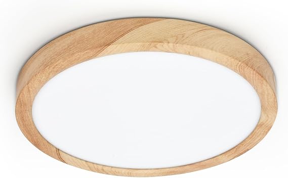 LVL LED Ceiling Light, 18W Wood Grain Flat Small Round Nordic Flush Ceiling Light for Bedroom Living Room Kitchen Bathroom Lights (18W) [Energy Class F]