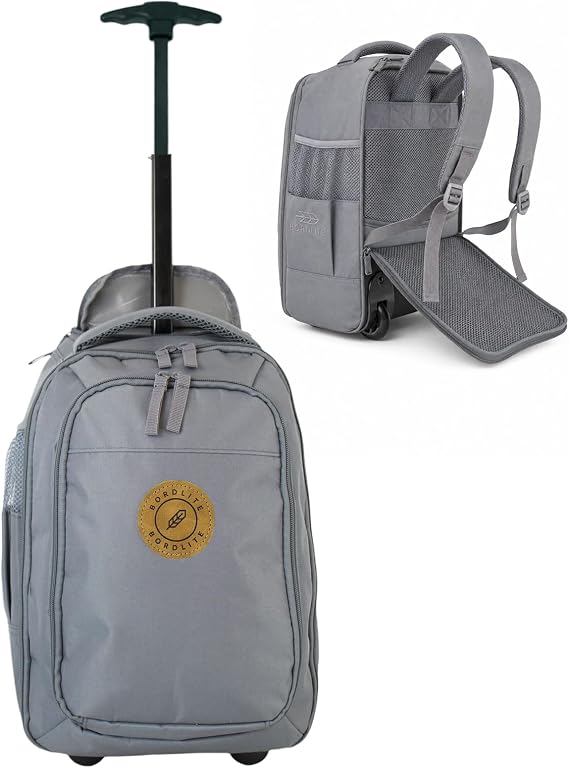 Bordlite Ryanair Cabin Approved Wheeled Backpack 40x25x20cm – 2 in 1 Lightweight Trolley Bag & Rucksack on Wheels (20L) Underseat Hand Luggage for Travel, Business, Weekend Trips - Grey