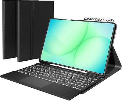 Doohoeek Keyboard Case for Samsung Galaxy Tab A11 Plus 11 2025 & A9 Plus 2023, Bluetooth Keyboard with Trackpad & Twill Cover Case & Adjustable Kickstand for Tab A11 Plus 11-Inch