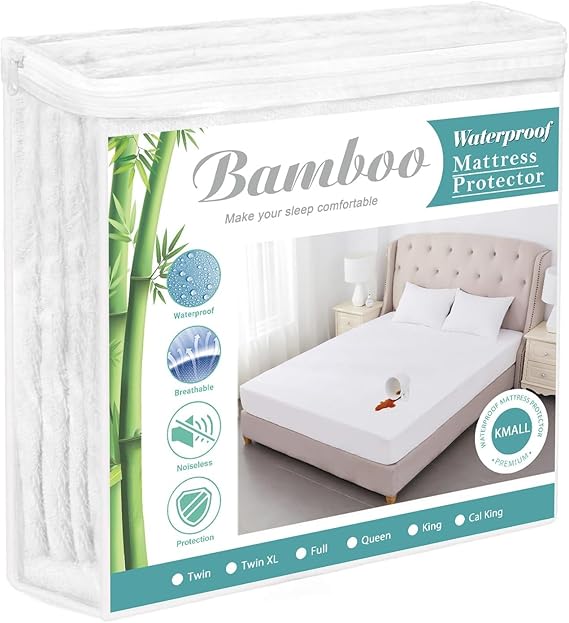Kmall King Size Cooling Waterproof Mattress Protector Pad Cover, Breathable Fitted Sheet Style Deep Pocket-Noiseless,Vinyl,PVC Free,Waterproof Bed Matress Cover Washable for Home, Bedroom, Hotel
