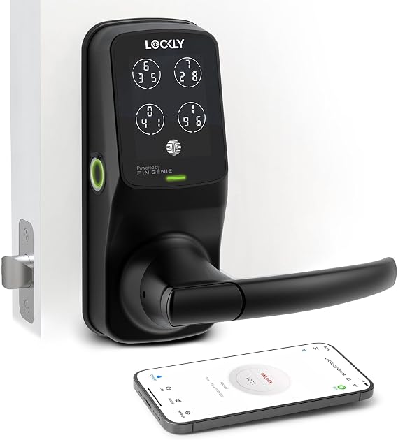 Lockly Secure Plus Smart Door Lock Bluetooth with Handle | 3D Biometric Fingerprint Keyless Entry Door Lock with PIN Genie Keypad, Auto Lock,Easy Install- Left Fingerprint Edition