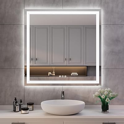 ISKM 36 x 36 LED Mirror for Bathroom Lighted Vanity Mirror for Wall Front Lights  Backlit LED Bathroom Mirror Anti-Fog Tempered Glass ETL Listed