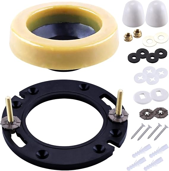MENNTY Toilet Flange with Wax Ring Kit for 3 or 4 Inch Pipes | Toilet Repair Kit, Fits 3in/ 4in Pipes, For Replacing a Worn or Cracked Floor Flange, Dry-Fit Before Fastening