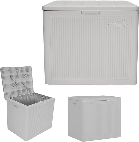 Suncast 22 Gal, Small Outdoor Storage Deck Box, Resin Reeded, French Gray
