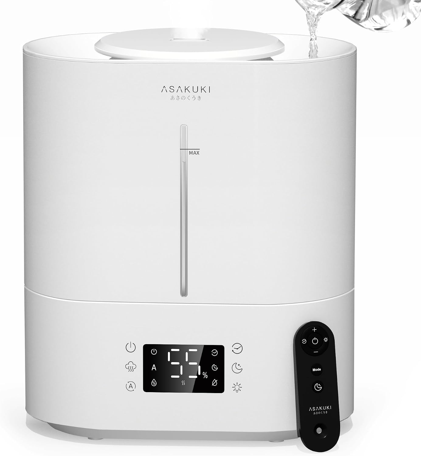 ASAKUKI Humidifier, Large Capacity, 1.1 gal 4 L, Ultrasonic Type, Aroma Compatible, Automatic Humidity Adjustment, 40 Hours Continuous Operation, Water Supply from the Top, Quiet, Timer, Sleep Mode