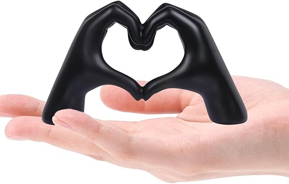 Black Decor Heart Hands Sculpture for Living Room Bedroom Bookshelf Mantle Desk Decoration, Modern Home Decor Aesthetic for Wedding Anniversary Mother Decorations (10.5cm)